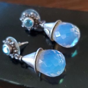 VINTAGE S.S. MOONSTONE AND BLUE TOPAZ EARRINGS